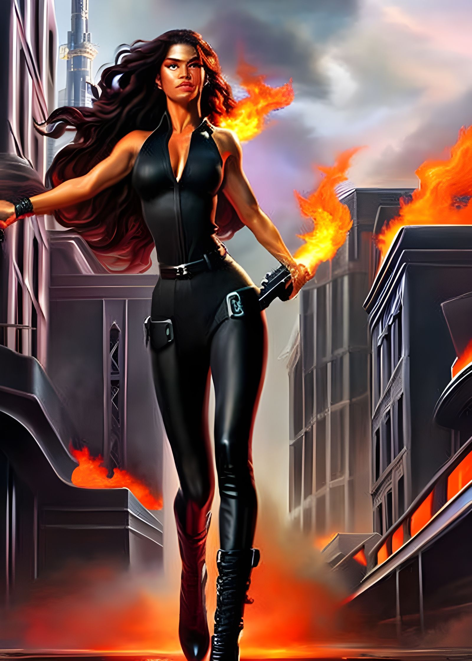 Woman in Burning City, Post-Apocalyptic Art