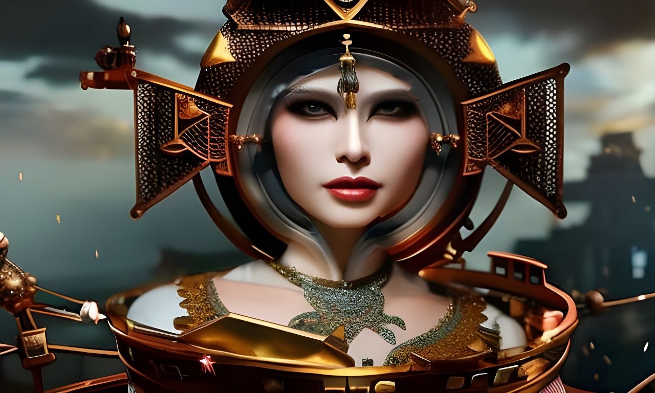 Robotic Goddess in Gold and Silver: Hyperdetailed Art