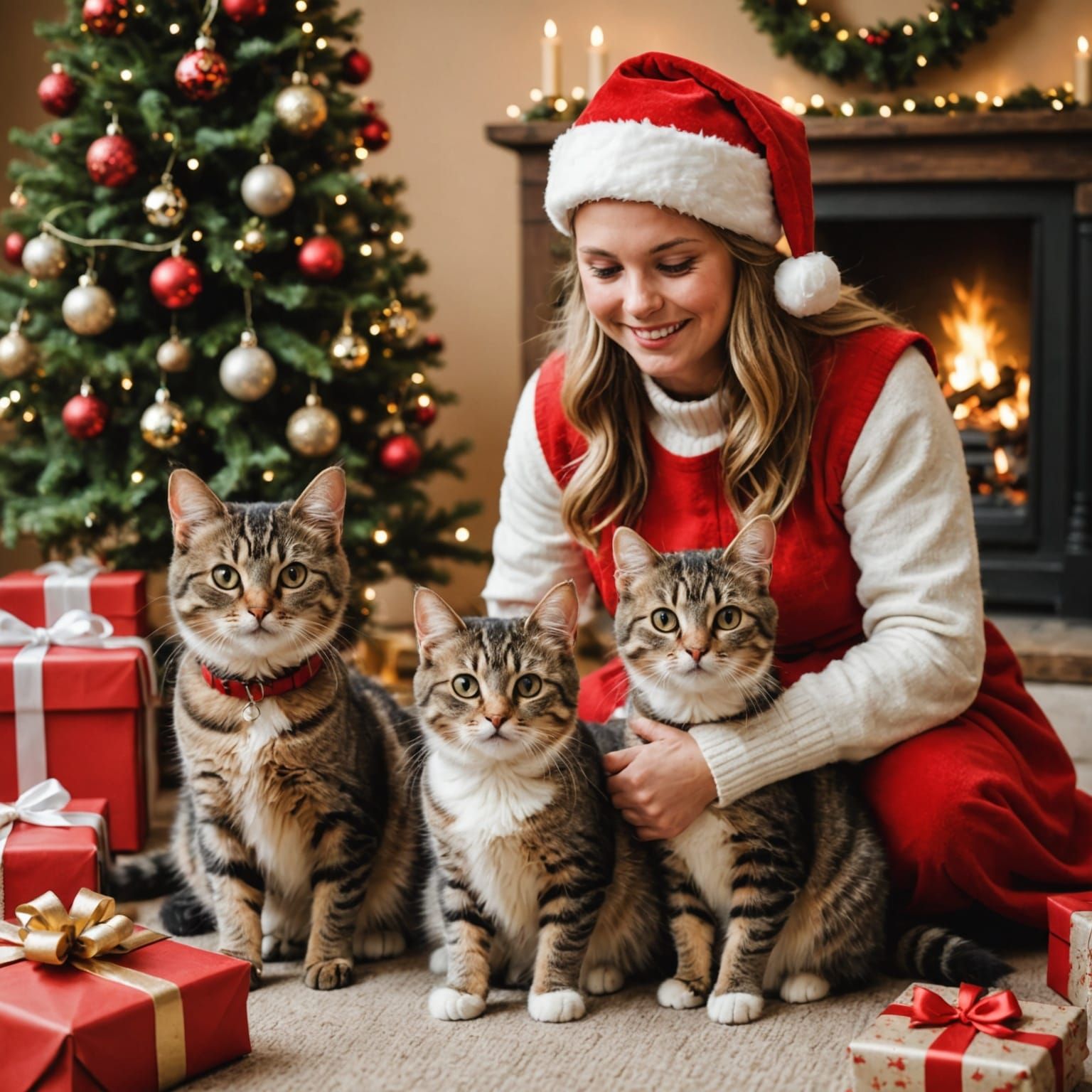 Cats as Humans Give Heartwarming Christmas Gifts
