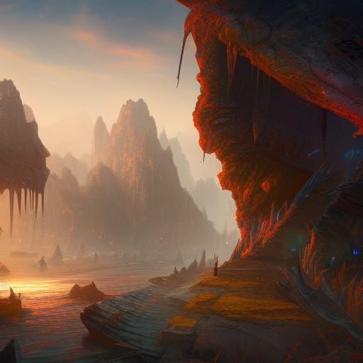 Fantastical Attack Scene in Detailed Matte Painting