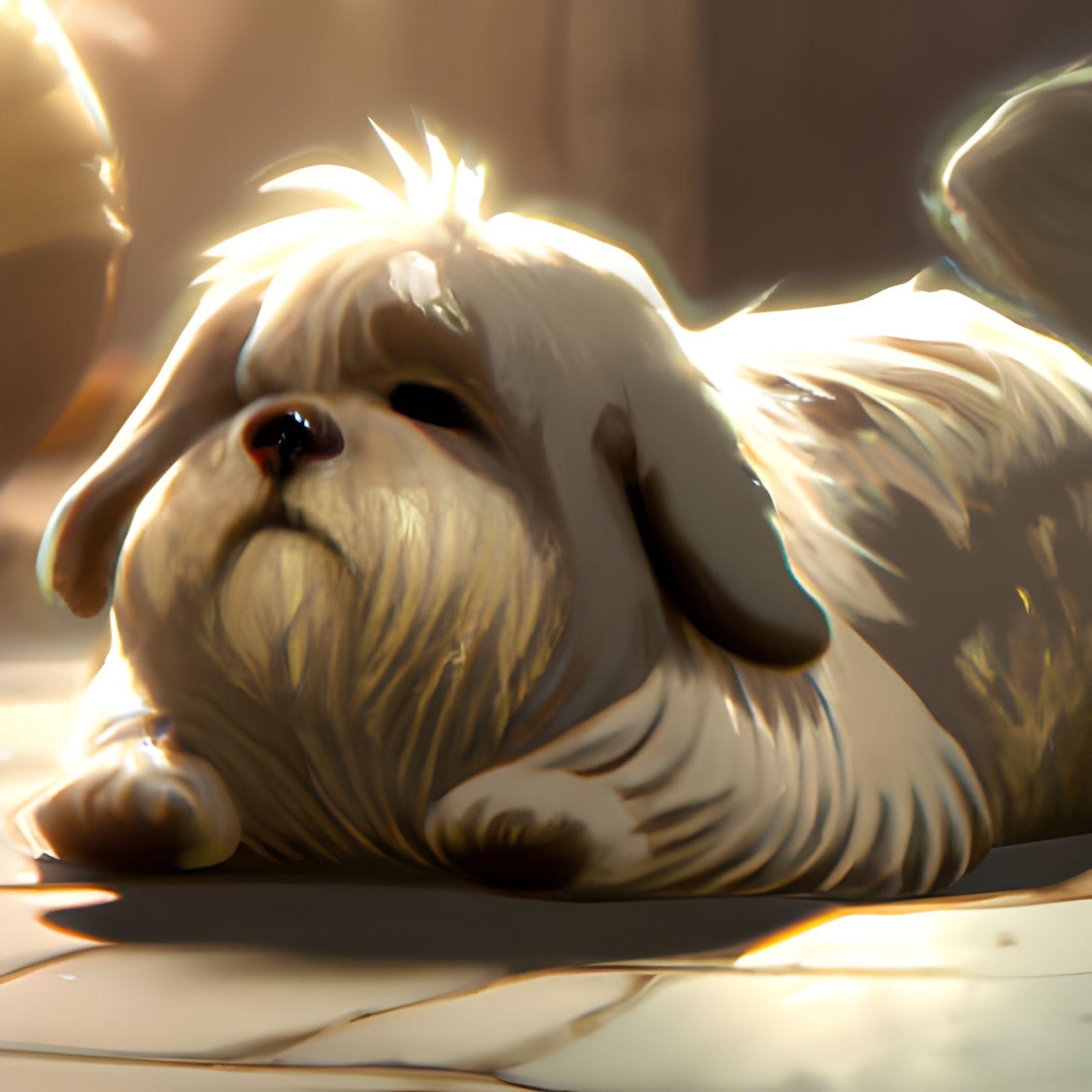Adorable Lhasa Apso Dog Resting: 3D Digital Art