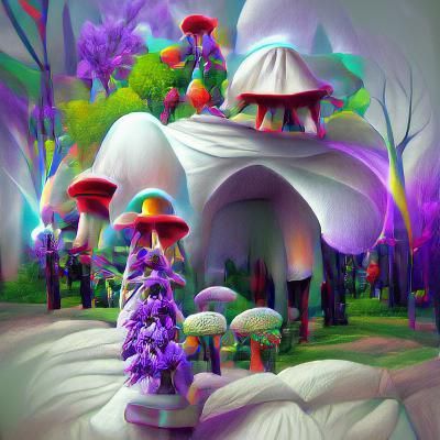 Enchanted Forest: Mushroom House in Psychedelic 3D