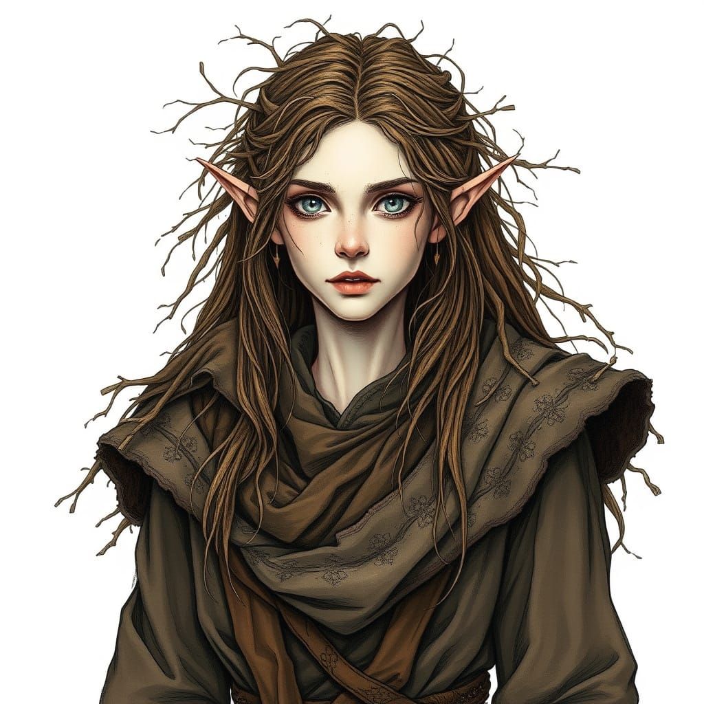 Medieval Half-Elf Portrait in Earth-Toned Robes