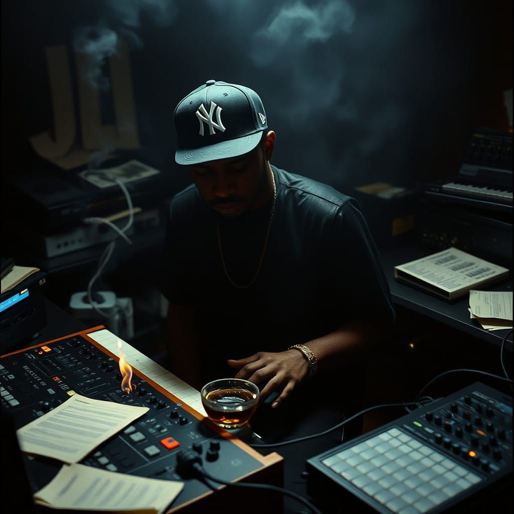 Hip Hop Musician Creates in Smoky Room