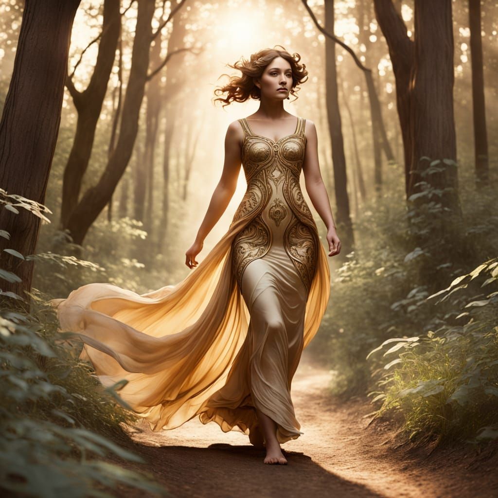 Surreal Taurus Goddess in Art Nouveau Woods