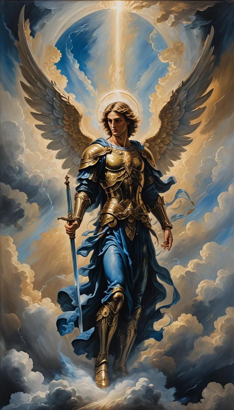 Archangel Michael in a Surrealist Oil Painting