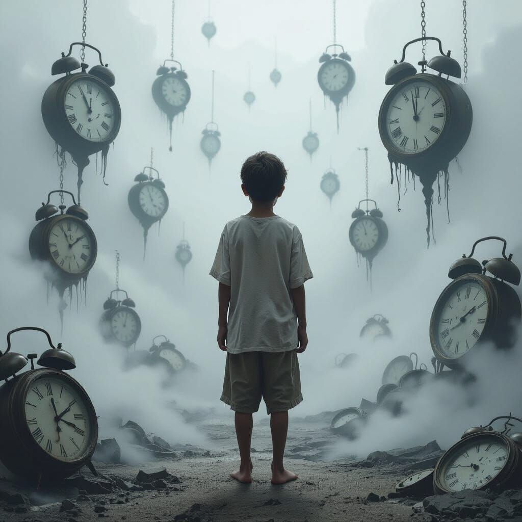 Dreamlike Dimension with Floating Antique Clocks