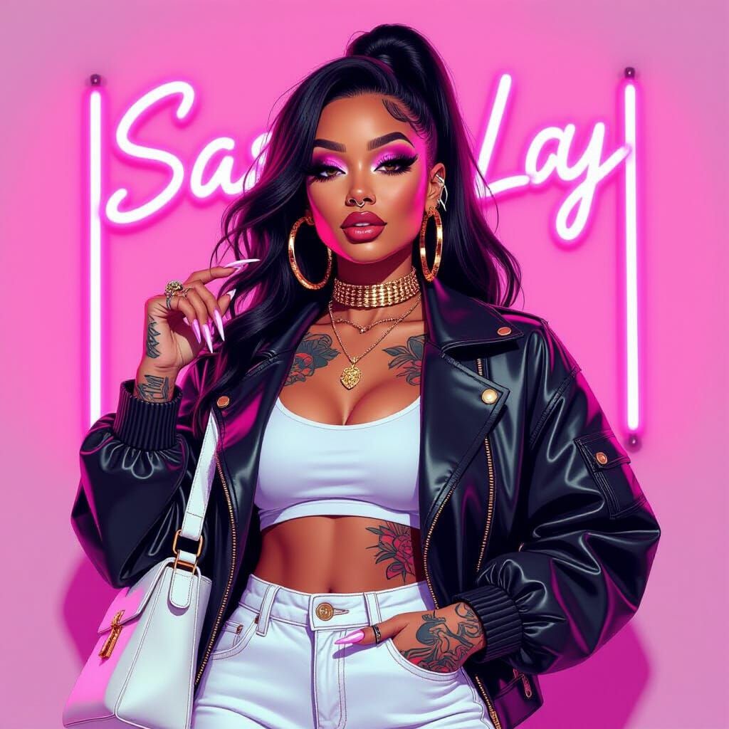 Funky Lady in Neon: Expressive Brushstrokes