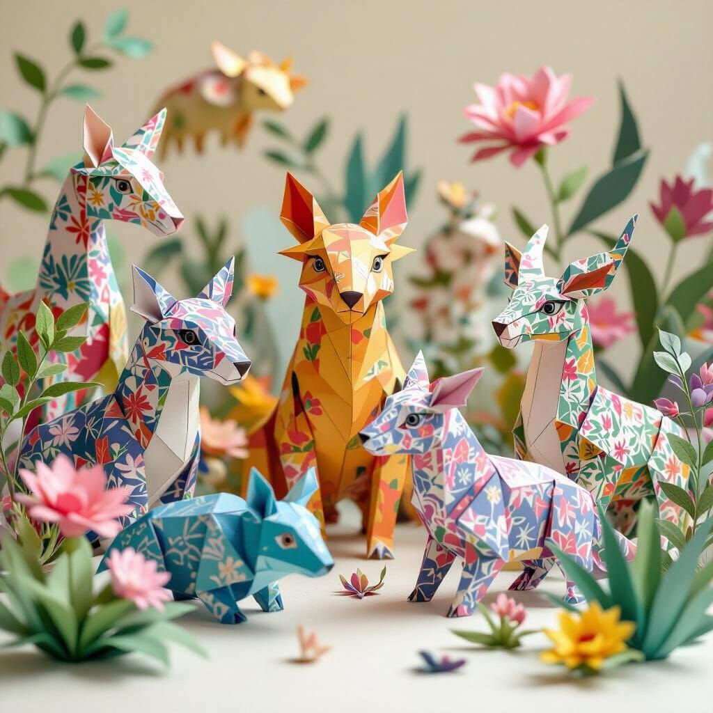Magical Origami Beasts and Flora in Soft Focus