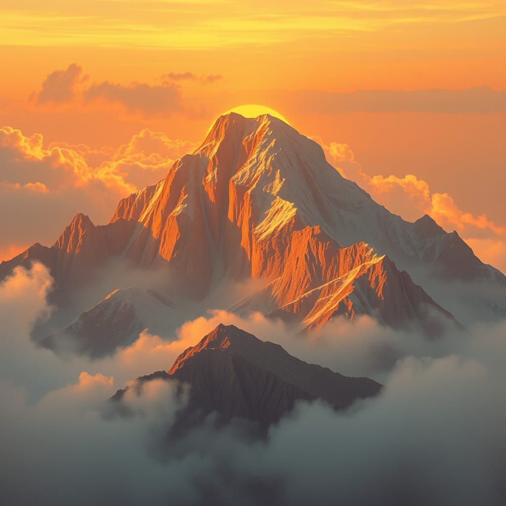 Ancient Greek Mountain Shines in Sunset Glory