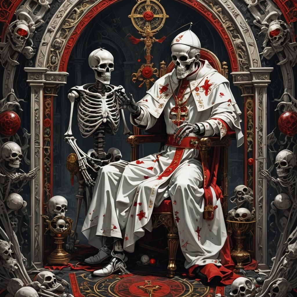 Skeleton Pope Tarot Card with Esoteric Symbols