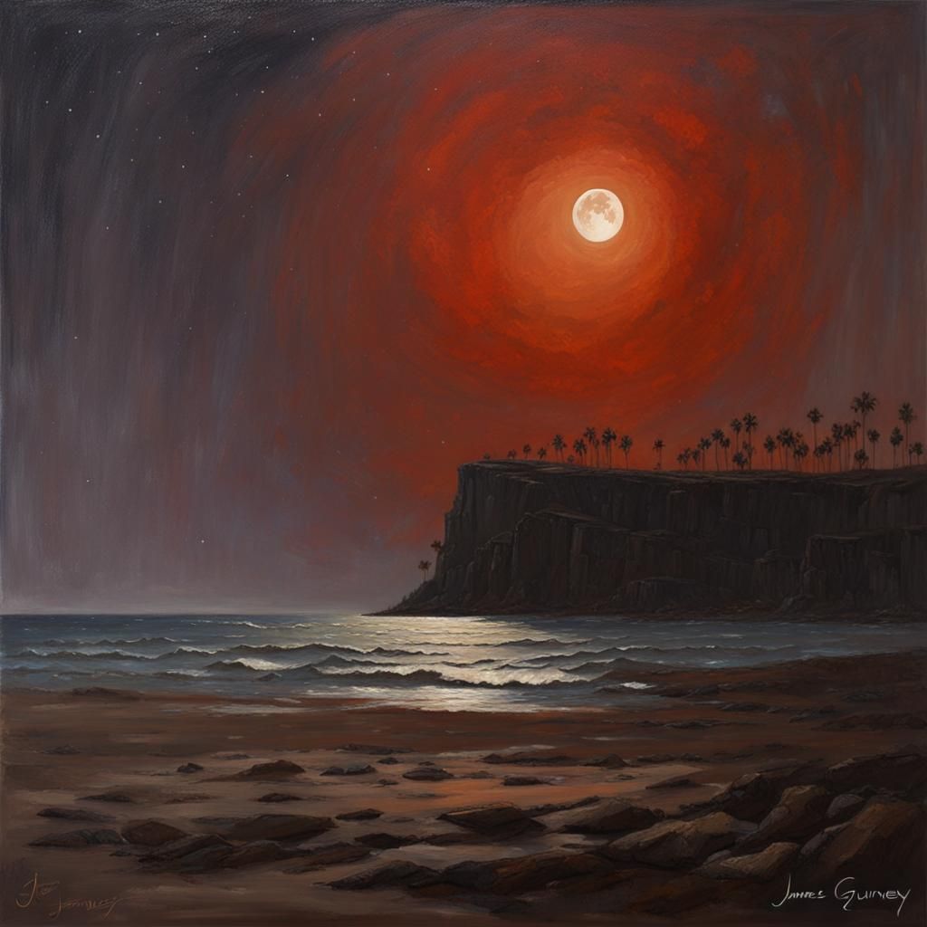 Dramatic Lunar Eclipse Oil Painting
