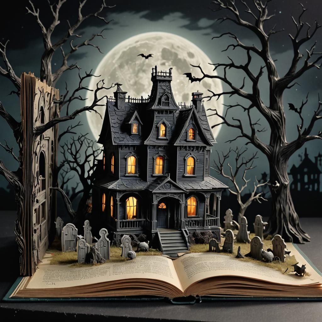 Scary Haunted House Popup Book Scene