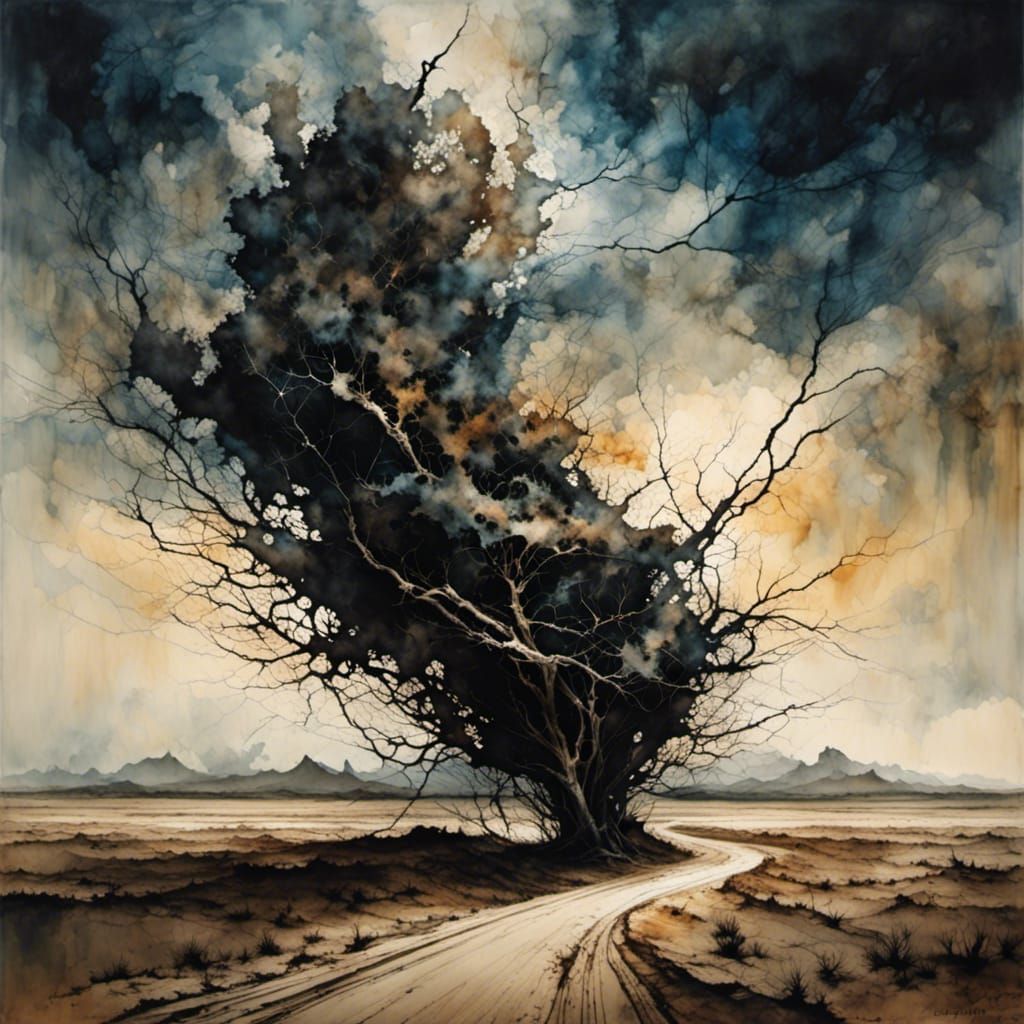 Surreal Desert Highway Shimmers in the Night