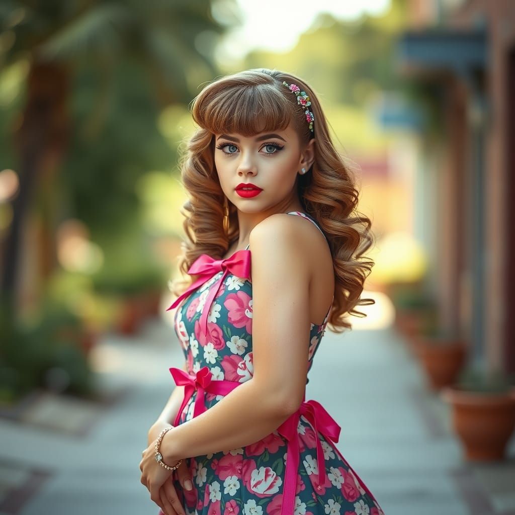 Boy Crossdressing as 1950s Housewife in Vintage Portrait