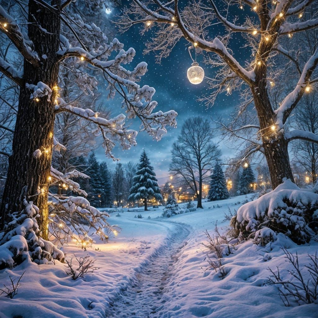 Magical Christmas Lights in Snowy Landscape