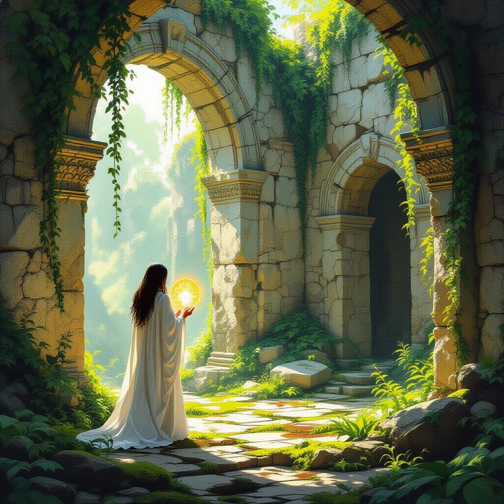 Priestess in Ruined Civilization, Expressionist Style