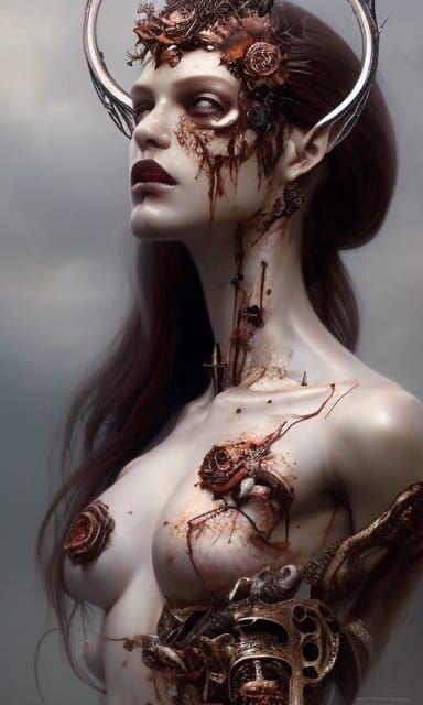 Detailed Cyborg Zombie Princess Portrait in Digital Art Styl...