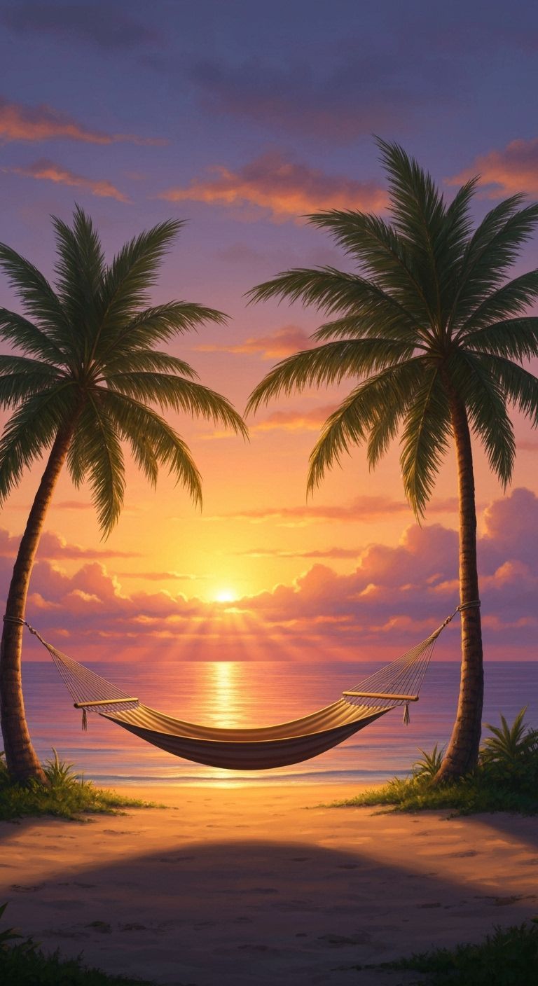 Hammock on Tropical Beach at Sunset
