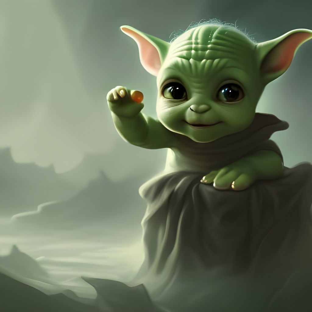 Baby Yoda and Dragon Play: Fantasy Concept Art