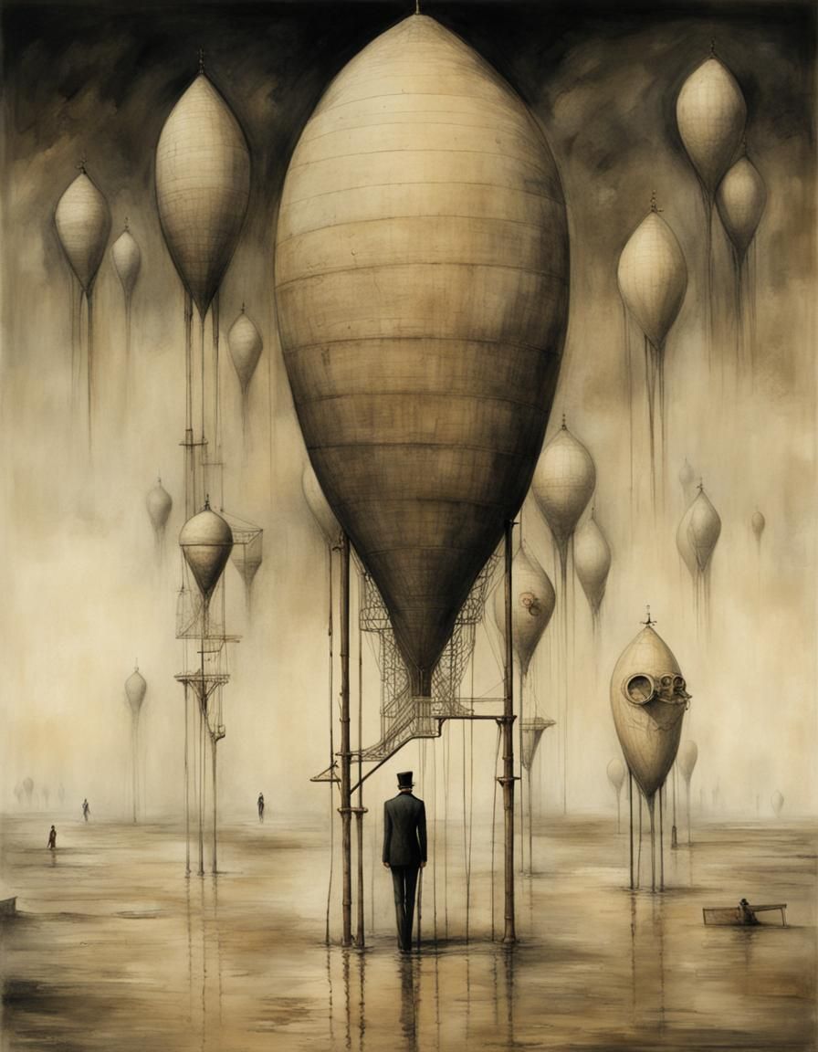 Ethereal Figure Walking on Stilts in Symbolist Style