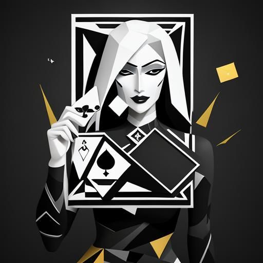 Monochrome Portrait with Diamond Queen Card in Cubist Style