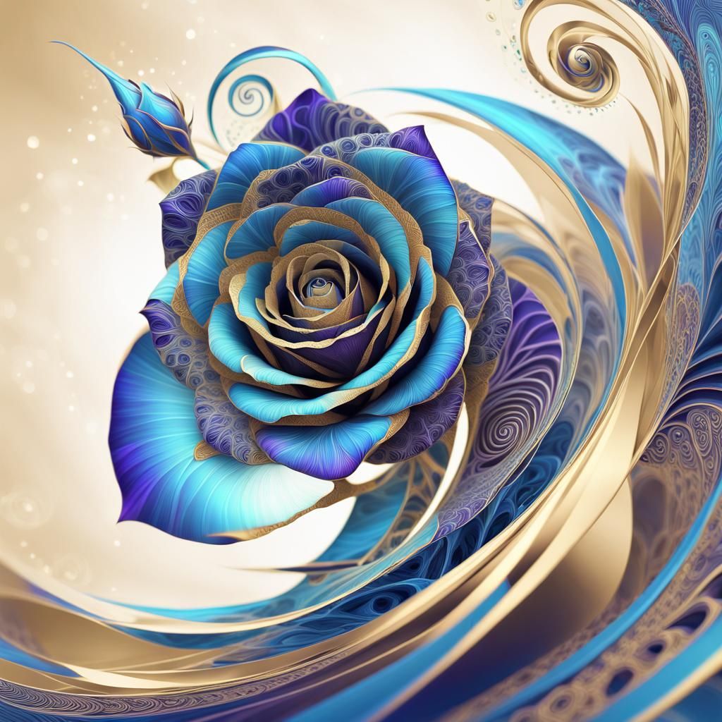 Abstract Fractal Art: Blue Rose in Vortex