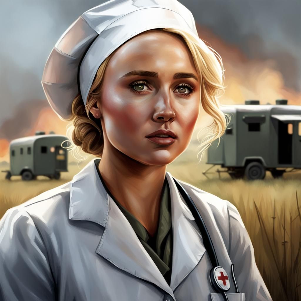 WWI Nurse in Field Hospital: Hyperrealistic Splash Art
