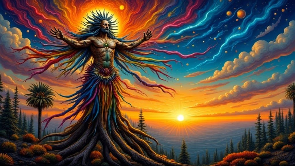 Fractal Shaman Summons Lightning on Redwood Tree