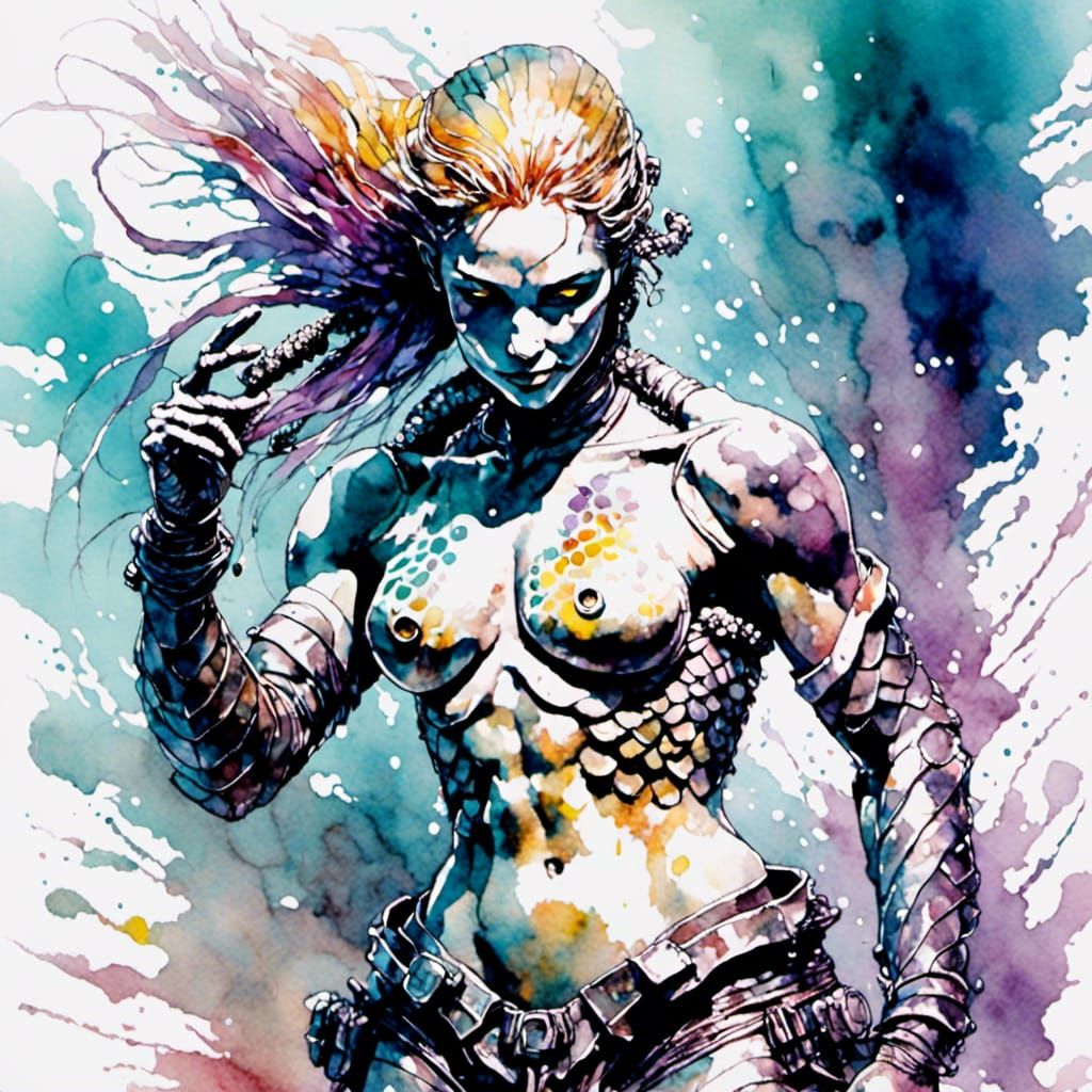 Mermaid with Iridescent Technology in Watercolour Style