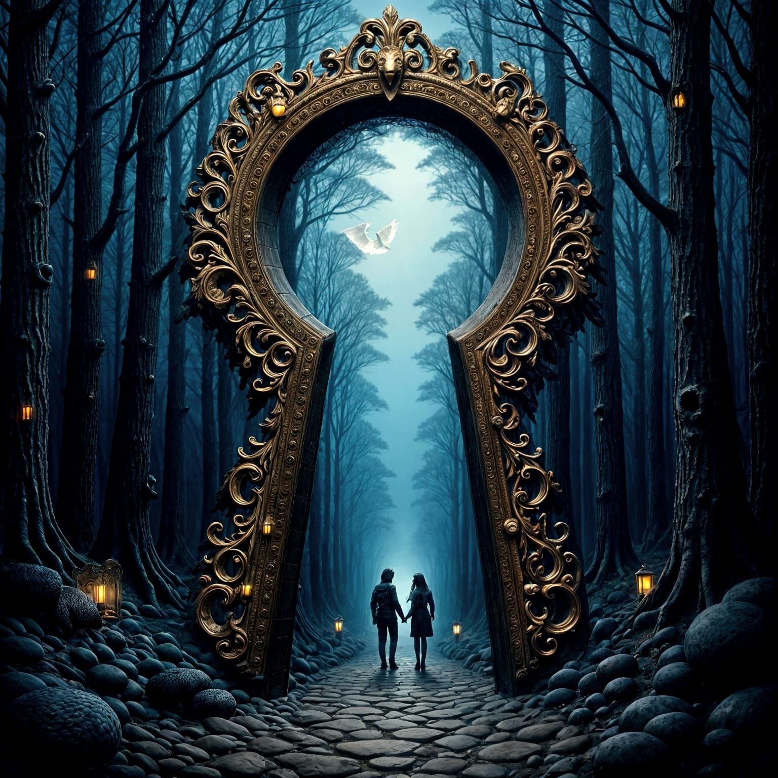 Intricate Keyhole with Eagle and Bear in Moody Atmosphere