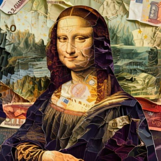 The Mona Lisa made of Italian lira bills and Euros. mixed me...