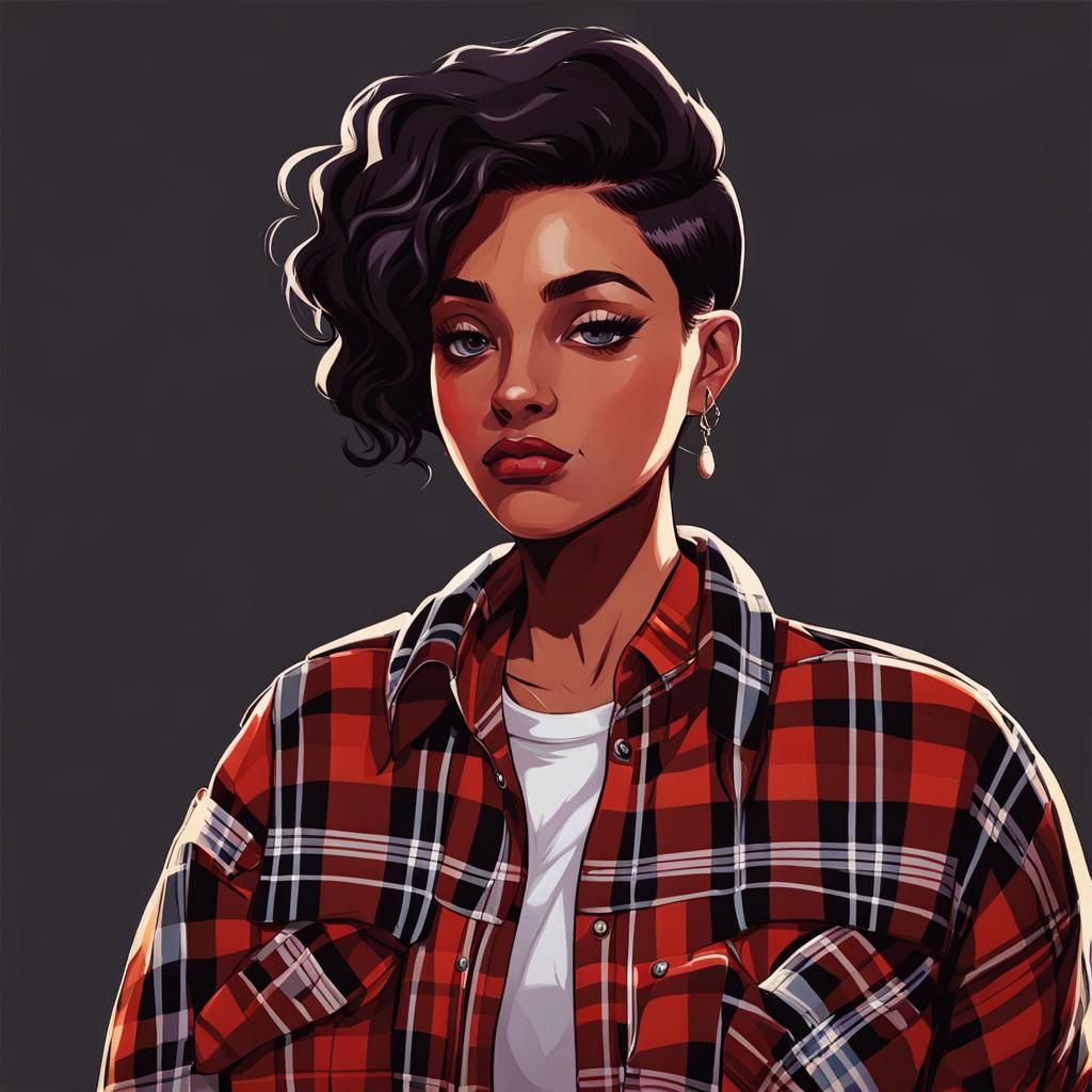 Nonbinary Person in Plaid Shirt Concept Art