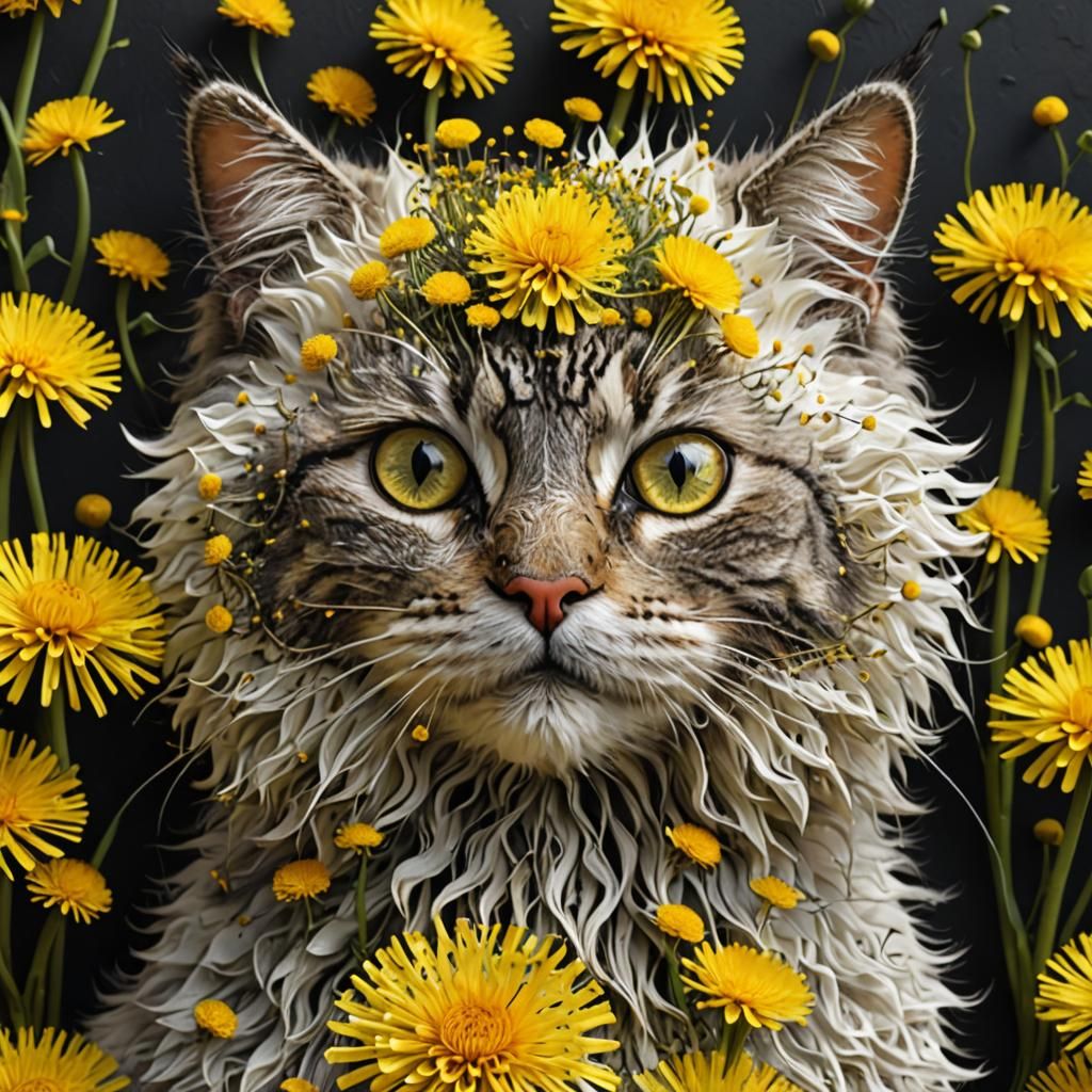 Photorealistic Dandelion Cat in 3D Photography