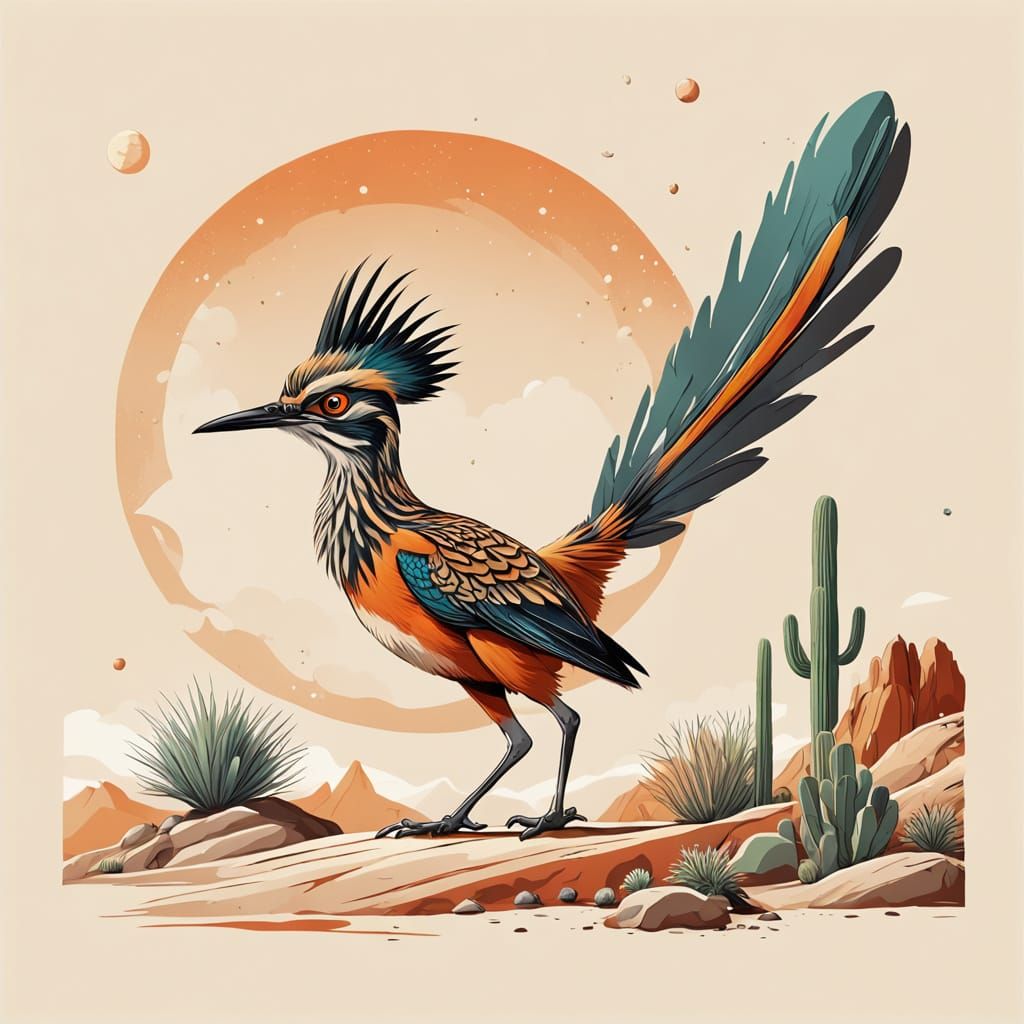 Realistic Roadrunner Bird Digital Illustration