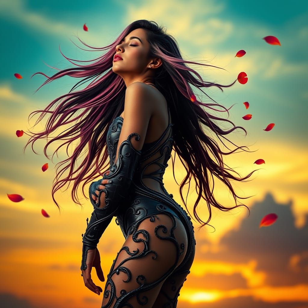 Symbiotic Embrace: Latina Woman in Giger-Inspired Suit