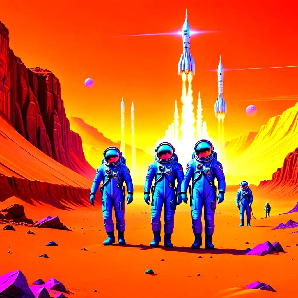Soviet Cosmonauts in Retro-Futuristic Martian Town