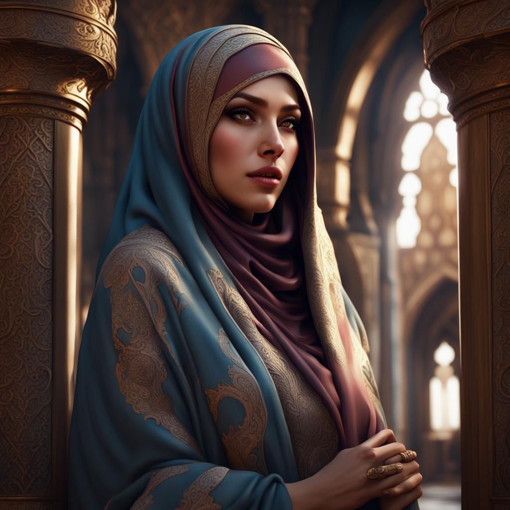 Beautiful Woman with Hijab: Detailed Matte Painting