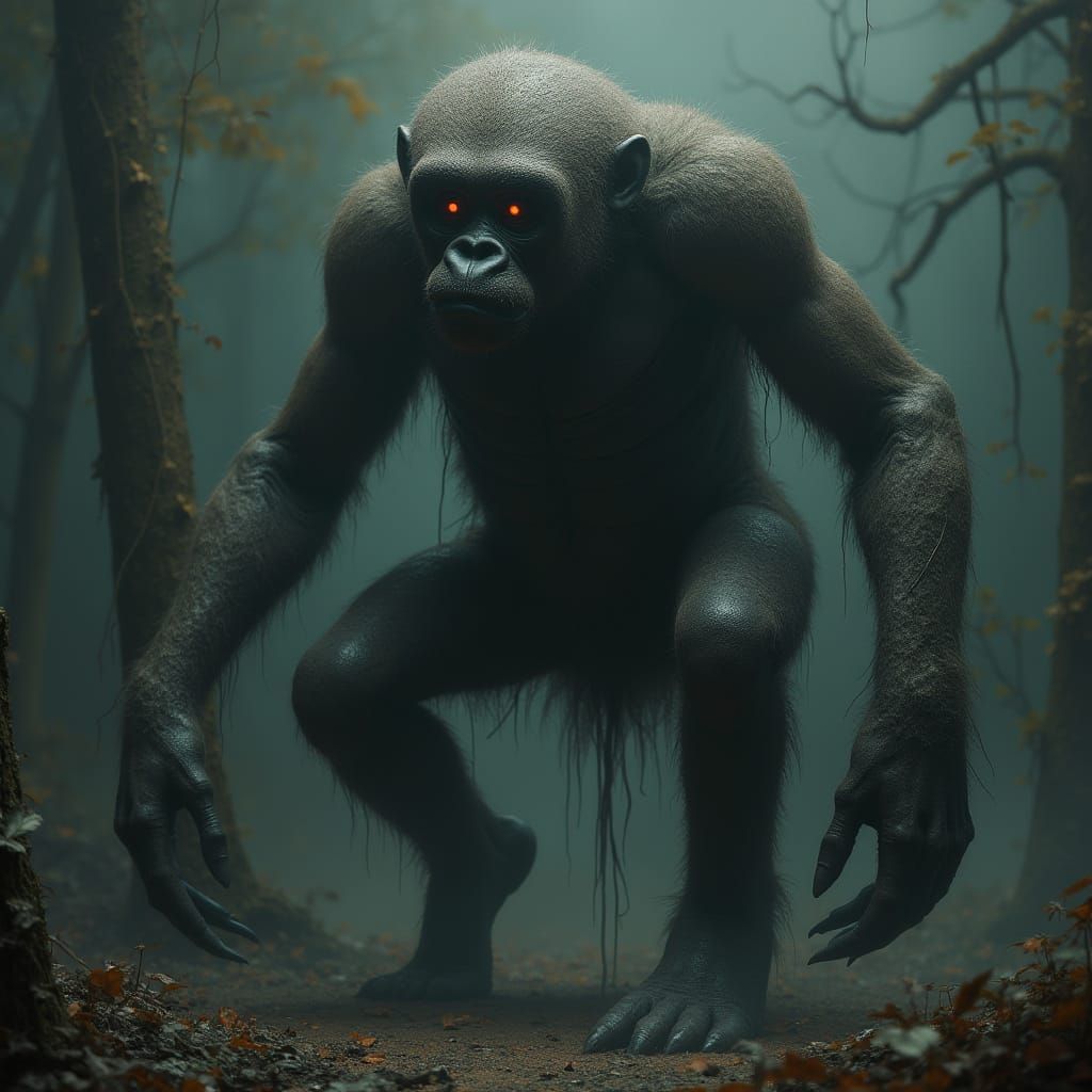 Sloth-Faced Gorilla Hybrid in Biomechanical Art Style