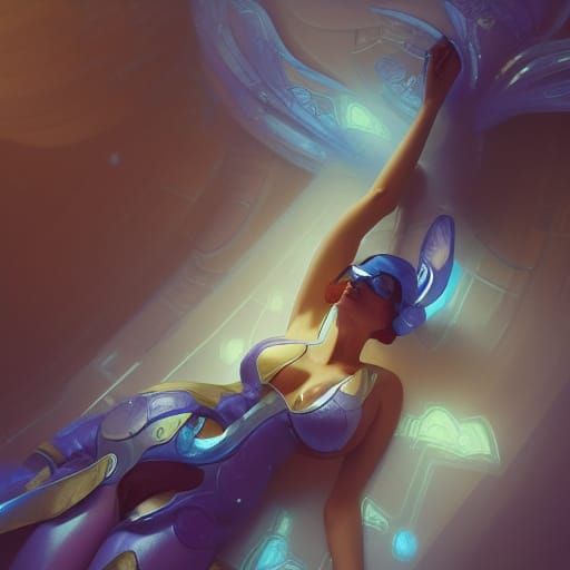 Blue Bee Woman in Art Nouveau Style