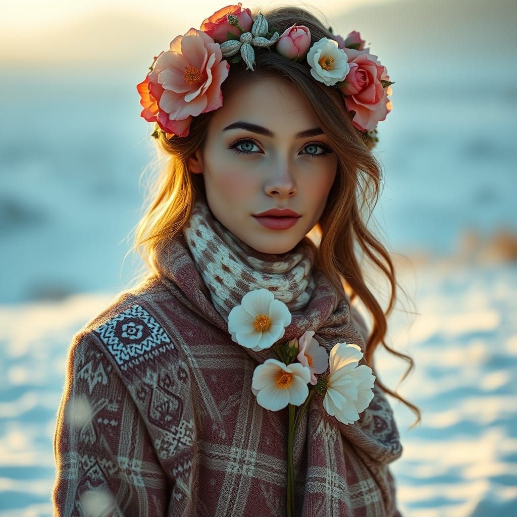 Serene Winter Goddess in Snowy Wonderland