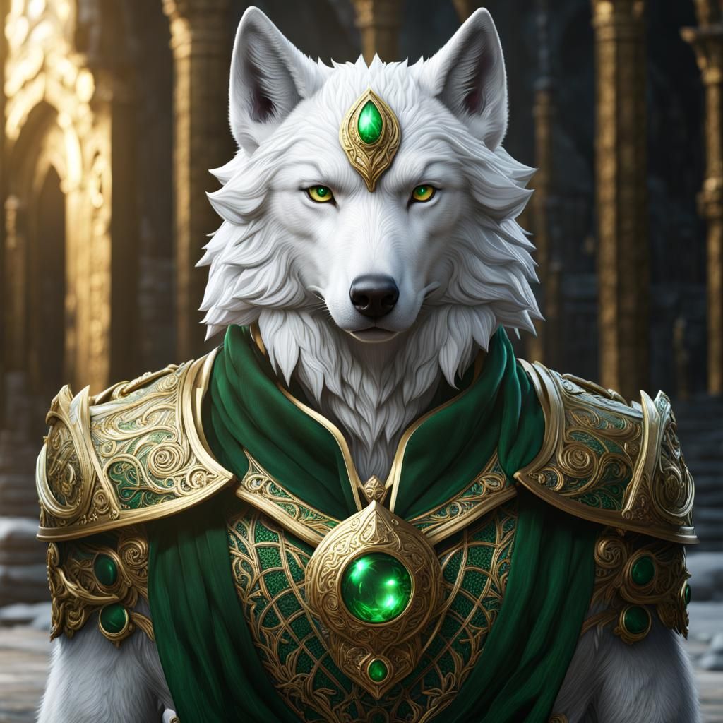 White and Gold Wolf Fantasy Concept Art