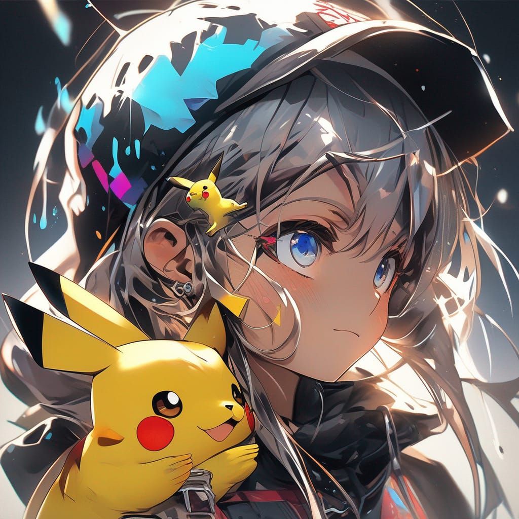 Anime Girl in Pikachu Costume: Graffiti Art