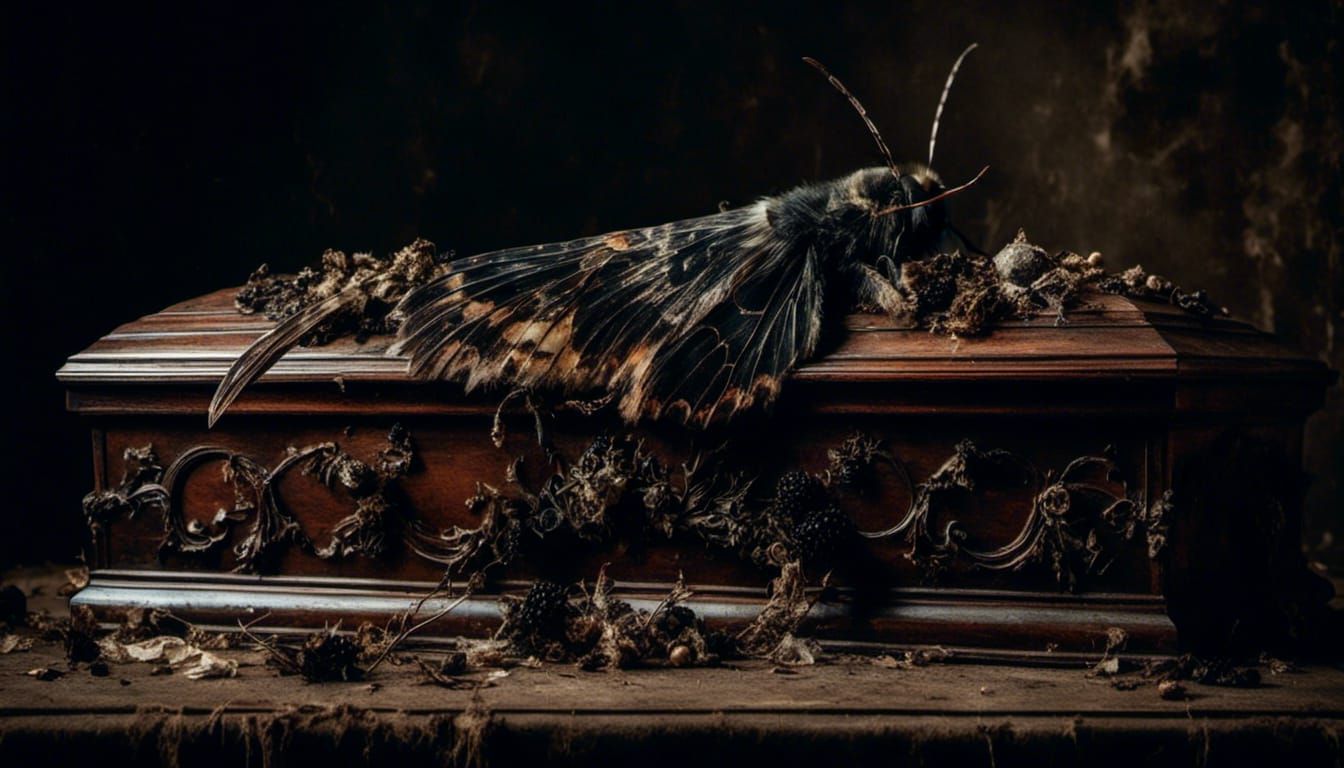 giant deaths head moth on a coffin