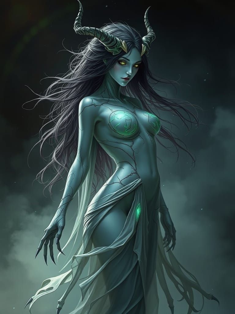 Ethereal Spectral Woman in a Mystical Atmosphere