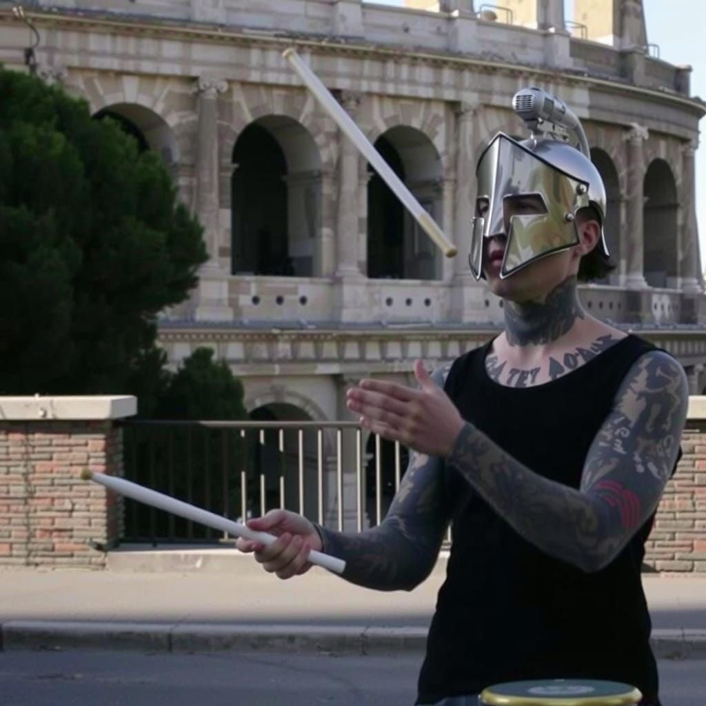 Drummer in Action, Twirling Drumsticks with Lightning Speed
