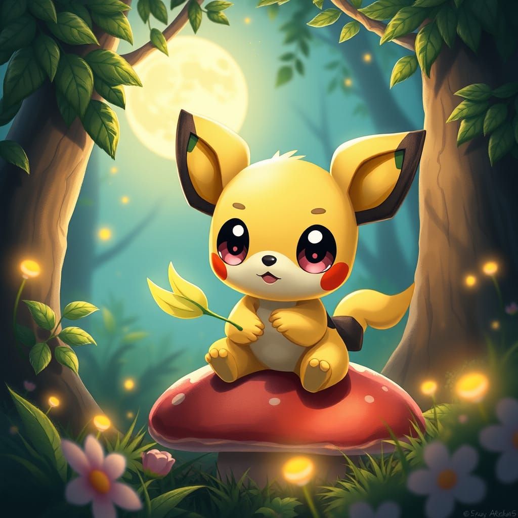 Whimsical Moonlit Forest Baby Pokémon Hybrid