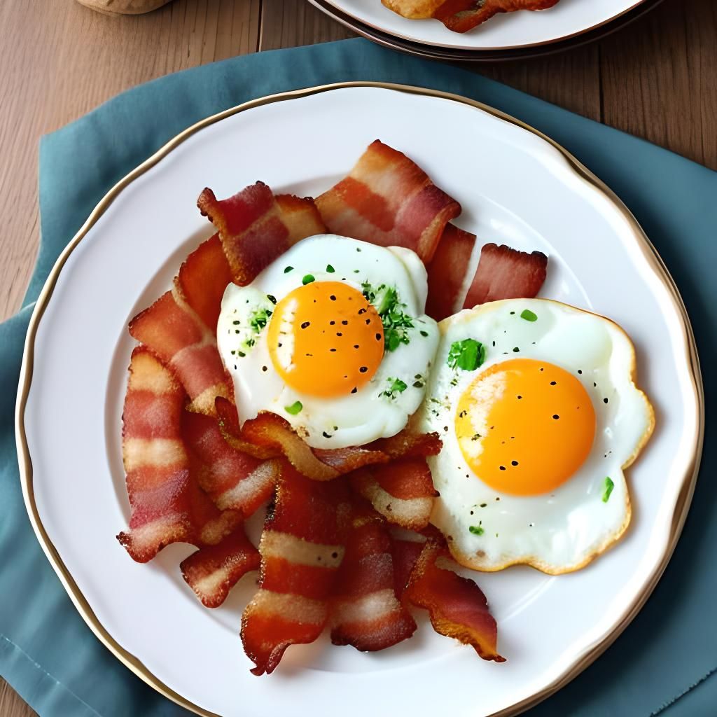 Fried eggs on a plate with bacon