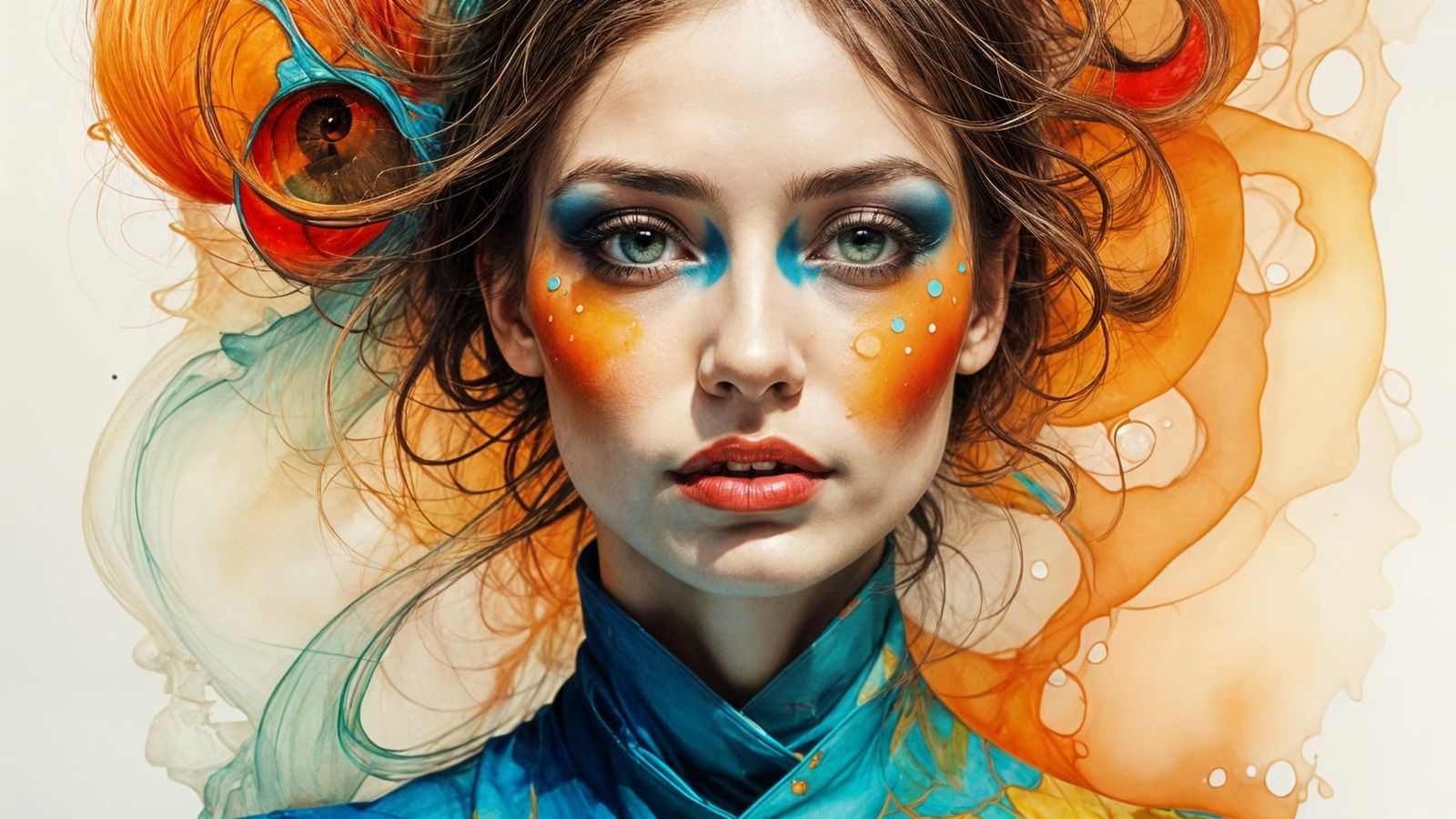 Intense Gaze: Woman's Portrait with Swirling Eyes