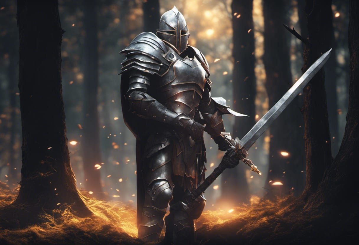 Animated Armor in Dark Woods with Great Sword